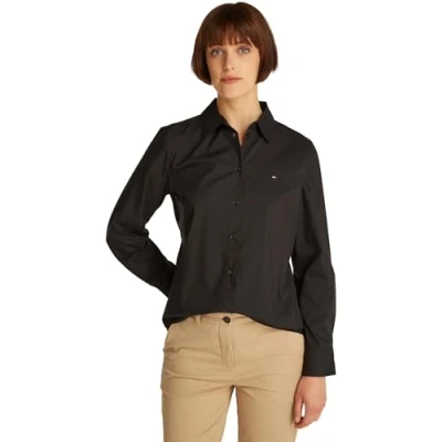 Image of Tommy Hilfiger Women’s Regular Fit Poplin Shirt, Black (Black), 6