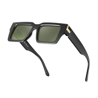 Image of JM Polarized Rectangle Sunglasses for Men and Women Trendy Chunky Square Sun Glasses UV400 Protection Black