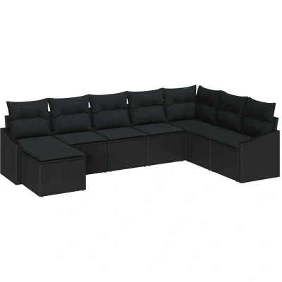 Image of vidaXL 8 Piece Garden Sofa Set with Cushions Black Poly Rattan
