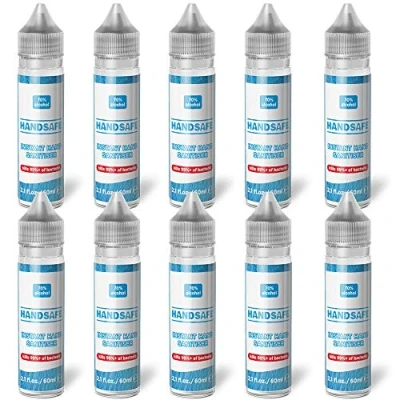 Image of 100 x 60ml Instant Hand Sanitiser Liquid Rub Multipack from Handsafe, Kills 99.9%+ Bacteria, 70% Alcohol Based, Medical Grade, Anti Bacterial Fast Acting Formula