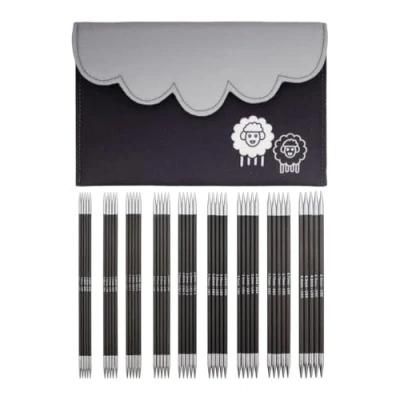 Image of KnitPro Karbonz Double Pointed Needle Set 9 x 15cm Ended Knitting Pin Sets of 5 Deluxe for Beginners, Professionals &amp; Gift Set, Black