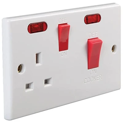 Image of PRO ELEC PEL01403 1 Gang, Rounded Edge Cooker Control Unit with Neon Indicators, 45A, 250V