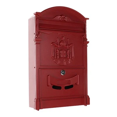 Image of Rottner Mailbox Ashford Red with Cylinder Lock, Transparent Window, Name Plate, Mounting Material Included