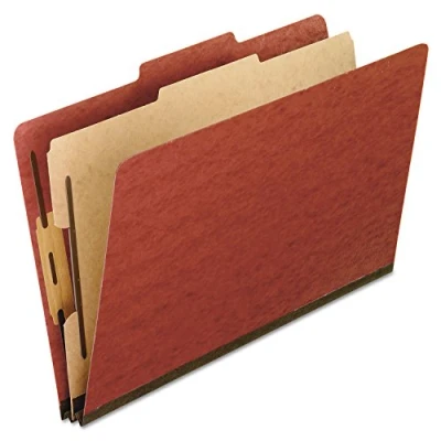Image of Pendaflex Pressboard Classification File Folders, 1 Divider, 2&quot; Embedded Fasteners, 2/5 Tab Cut, Letter Size, Red, Box of 10 (1157R)