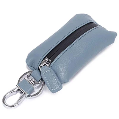 Image of Car Key Case Cover Aileder Waterproof Smart Holder Protection Pouch Leather Chain Bag Keychain Coin Auto Remote Keyring Wallet (Light Blue)