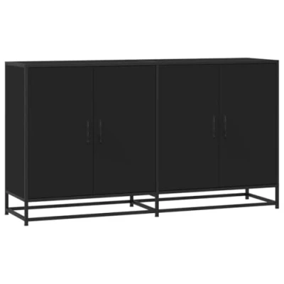 Image of vidaXL Engineered Wood Black Sideboard Storage Cabinet/Highboard for Living Room, Bedroom, or Hallway Ample with 4 Compartments/Metal Frame Industrial Style