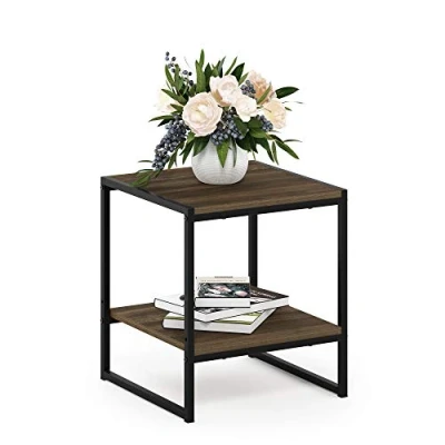 Image of Furinno Camnus Modern Living 2 Tier End Table, Side Nightstand, Columbia Walnut