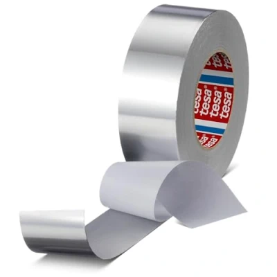 Image of Aluminum Tape Tesa 60672 Metallic Sealing for High and Low Temperature Air Ducts, Resistant to Water, Steam, Gas, Robust, Permanent Repairs (50 mm x 10 m)