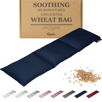 Image of Qomfor Wheat Bag Microwavable Unscented Large Soothing Heat Pack Filled Heated Neck Warmer for Pain Relief, and Shoulders &amp; Period Relief (Dark Blue)