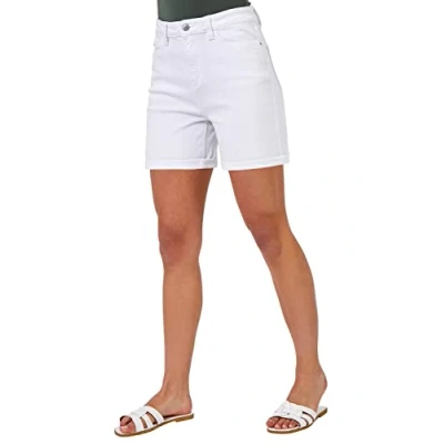 Image of Roman Originals Denim Shorts with Pockets for Women UK Ladies Mom Jeans Boyfriend Boy High Waisted Turned Frayed Hem Stretchy Cotton Casual Slim Skinny Pants Mother Holiday Plain White Size 20
