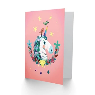 Image of Wee Blue Coo Unicorn Diamond Birds Blank Greetings Card