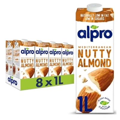 Image of Alpro Almond Plant Based Long Life Drink, Vegan &amp; Dairy Free, 1L (Pack of 8)
