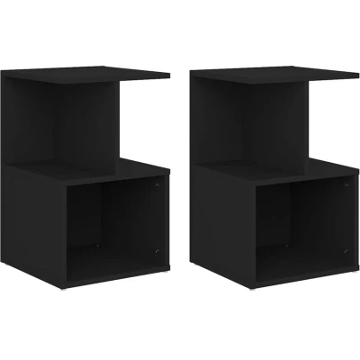 Image of vidaXL 2x Bedside Cabinets Black Engineered Wood Bed Stand Table Nightstand