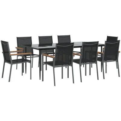 Image of vidaXL 9 Piece Garden Dining Set Black Textilene and Steel