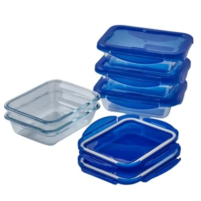 Image of Pyrex® Cook &amp; Go Set of 5 Rectangular Glass Storage Boxes with Airtight and Waterproof Lids 20 x 15 cm 0.8L BPA Free