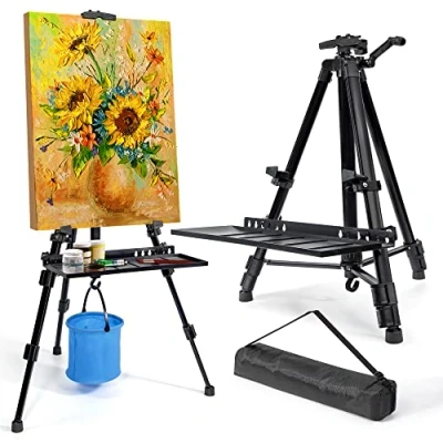 Image of Art Easel Stand for Painting, Adjustable 51 155 cm, Folding Tripod Display Easel, Artist with Bag/Keg, Tabletop and Floor Painting Drawing Sketch (Black)