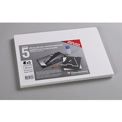Image of Clairefontaine Ref 193656C Foam Board (Pack of 5 Sheets) A4 (297 x 210mm) in Size, 3mm Thick, Light &amp; Stiff Suitable for Decoration, Framing Model Making