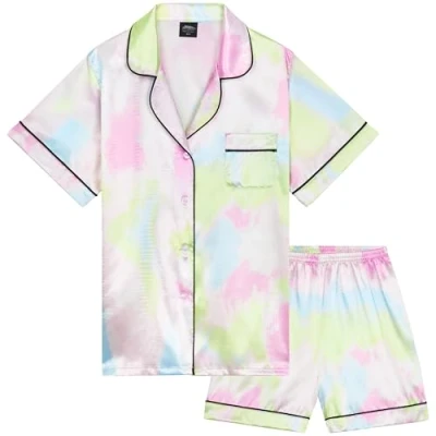 Image of CityComfort Girls Pyjamas for Kids &amp; Teenagers Summer Nightwear Sets Button Down Satin Short PJs Breathable Soft Loungewear Sleeved Jammies (9 10 Years, Multi Rainbow)