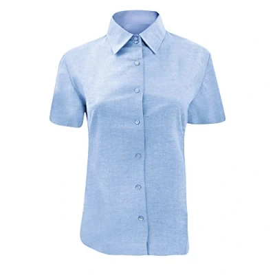 Image of Russell Collection Ladies/Womens Short Sleeve Easy Care Oxford Shirt (L) (Oxford Blue)