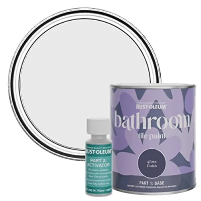 Image of Rust Oleum Grey Water Resistant Bathroom Tile Paint in Gloss Finish Monaco Mist 750ml