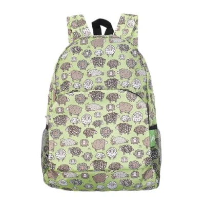 Image of ECO CHIC Lightweight Foldable Water Resistant Backpack Rucksack Folds into Pouch for Storage (Cute Sheep Green)