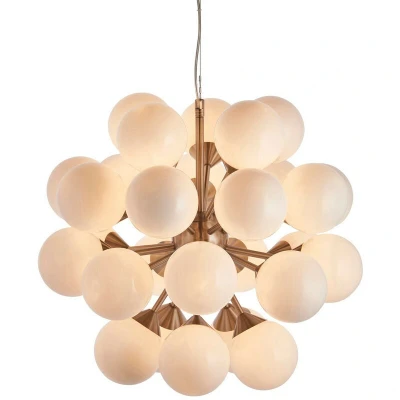 Image of Oscar Globe Pendant Satin Nickel Effect Plate &amp; Gloss White Glass 28 Light Dimmable IP20 G9