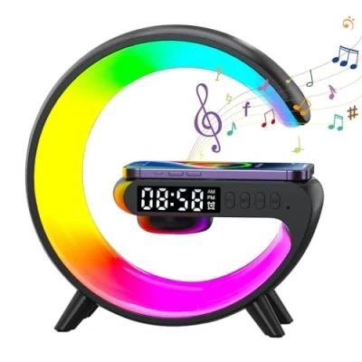 Image of LIULIUDA Wireless Charger Lamp, Speaker Night Light, G Shape LED Lamp Phone Charging Speaker, Timer Alarm Clock Color Changing Smart Music Desk Gift for Home Decoration (B)