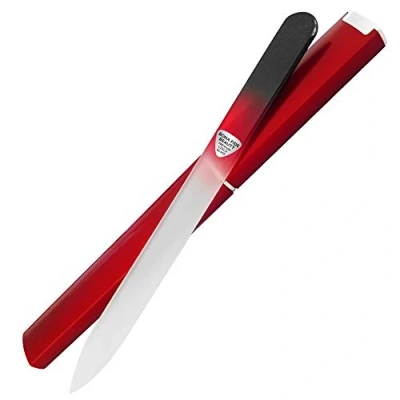 Image of Bona Fide Beauty Czech Glass Nail File with Case, Black Red Crystal for Natural Nails, Thoughtful Gifts Women