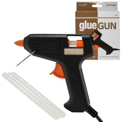 Image of Trimits Hi Tack Hot Glue Gun, Fine Tip, High Temp, Stand Included, 10w Mini Gun with 3 Clear Sticks(7x100mm)