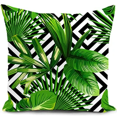 Image of HUASHUZI Cushion Cover Green Leaf Outdoor Decor Throw Pillow Case Home Decorate for Garden Livingroom Couch Patio Furniture Sofa 18&quot;x18&quot;(45x45cm)