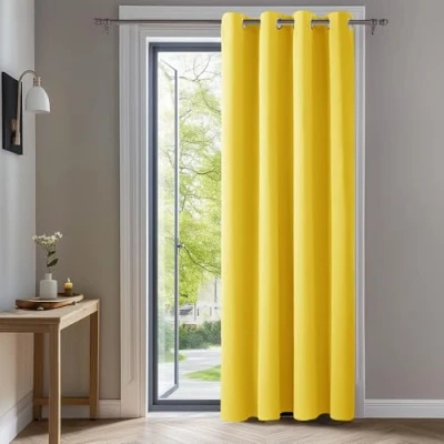 Image of Deconovo Home Decoration Thermal Insulated Curtain Blackout Eyelet W55 x L95 Lemon Yellow One Panel