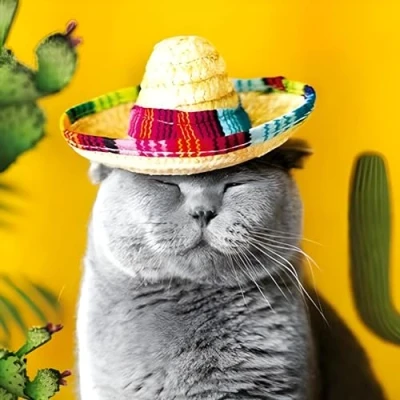 Image of Funny Birthday/Blank Greeting Card for Him/Her Male/Female Cat wearing Sombrero Humorous Design General Suitable Any Occasion Made in the UK Eco Friendly