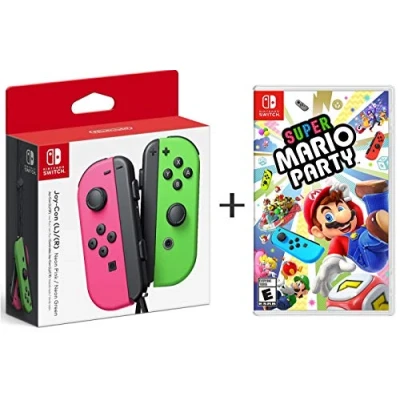 Image of Super Mario Party + Neon Green/ Pink Joy Con (Nintendo Switch)