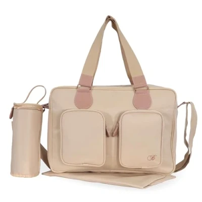 Image of My Babiie Changing Bag Tote With Insulated Bottle Holder, Portable Mat, Baby Travel Bag, Nappy Messenger 2 Front Pockets Billie Faiers Blush
