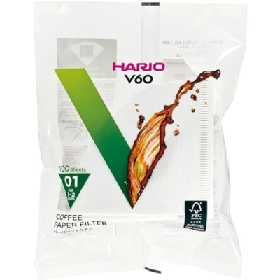 Image of Hario Paper Filters for V60 Dripper Coffee Maker, Compatible with Size 01, White, 100 Pack, 1 Pieces (Package may vary)