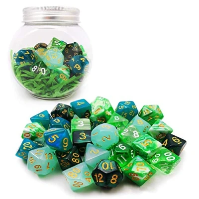 Image of Bescon 35pcs Polyhedral RPG Dice Emeralds Set, DND Role Playing Game Green Sets 5X7pcs