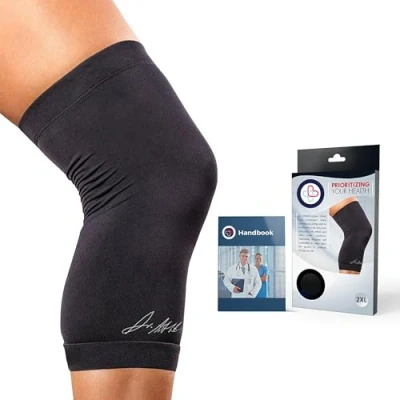 Image of Doctor Developed Copper Knee Brace/Knee Compression Sleeve/Knee Support [SINGLE] and Written Handbook Relief for Joint Disease, Bursitis, Running &amp; Weightlifting (XXL)
