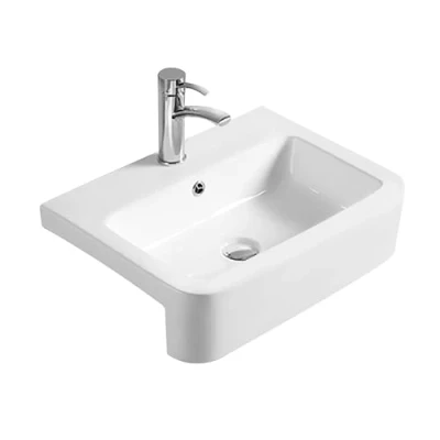 Image of Soft Square Ceramics Semi Recessed 1 Tap Hole Compact Basin (Tap Not Included), 530mm Balterley
