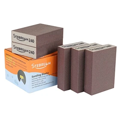 Image of STEBRUAM 5 Pieces Sanding Sponges,Coarse and Fine Blocks 240 Grits Specifications Pads,sand sponge Washable Reusable,Sand Paper Pack for Metal Wood Wall