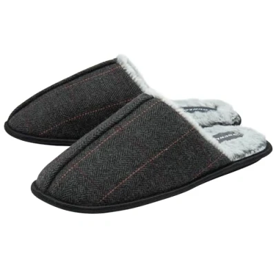 Image of DUNLOP Mens Herringbone Mule Slippers Charcoal UK 8