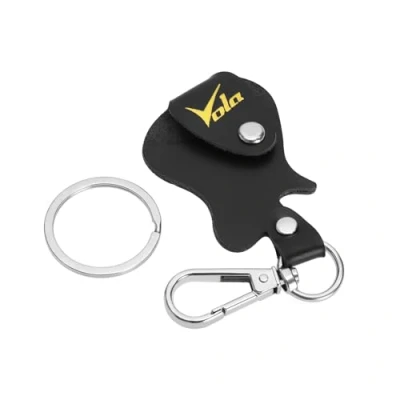 Image of Vola Guitar Picks Holder Case Leather Pick Keychain Plectrum Bag Storage, Black