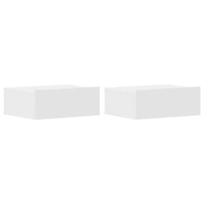 Image of vidaXL Floating Nightstands Set of 2, White Engineered Wood Wall Mounted Bedside Cabinets with Drawers for Compact Bedrooms