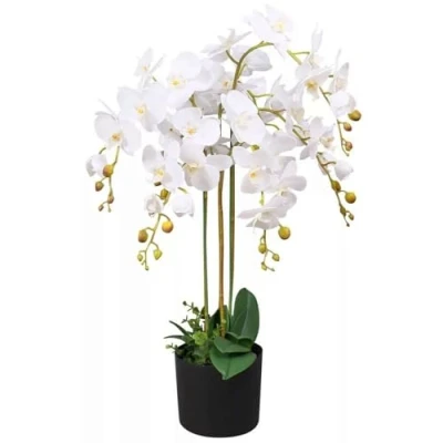 Image of Leaf Design UK Realistic Artificial Orchid Flower Display in Pot, 85cm White