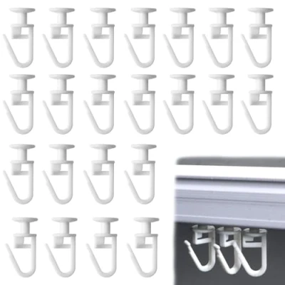 Image of VHPNWJOB 100 Pcs Plastic White Curtain Track Glider Hooks, Shower Hooks for Rail Window Door