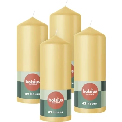Image of Bolsius Pillar Candles Beige 4 Pack 15 x 6 cm Decorative Household Long Burning Time of 42 Hours Unscented Includes Natural Vegan Wax Without Palm Oil