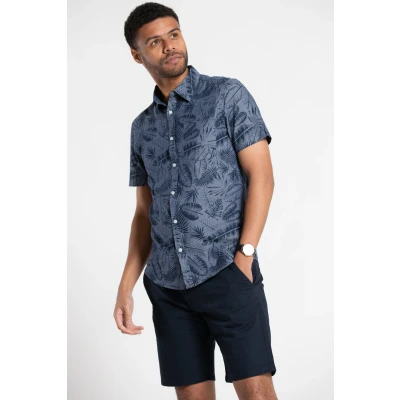 Image of Tokyo Laundry Men&#039;s Kaveri Palm Leaf Print Short Sleeve Cotton Chambray Shirt