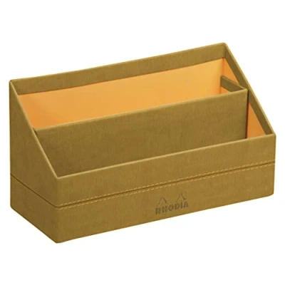 Image of RHODIA 194599C Mail Holder Gold 25x10x31 cm Orange Saddle Stitching Faux Leather Exterior Home Office Collection Rhodiarama Organization &amp; Designer Storage