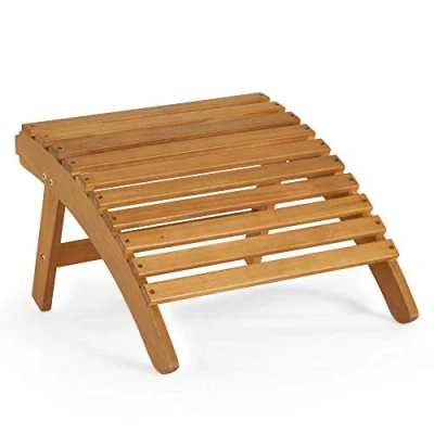 Image of VonHaus Adirondack Foot Stool Acacia Hardwood Garden Footstool for Patio &amp; Terrace Slatted Footrest Chair Wooden Sun Lounger Stool, Outdoor Rest Seat Portable Compact Seating