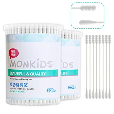 Image of 400pcs Anti bacterial Cotton Swabs for Infant Baby/kid/Adult, Round&amp;Spiral Head Qtip Baby Ear Nose Clean, 100% Double Tipped Paper Sticks Multipurpose Buds Cleaning Sterile