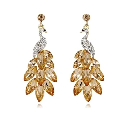 Image of fdsmall Women&#039;s Tassel Earrings Peacock Austrian Crystal Boho Waterfall Beads Fringe Drop Earring, Alloy Steel
